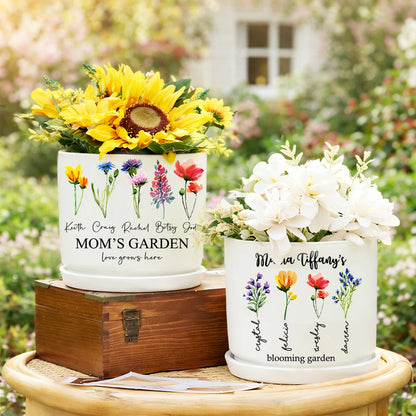 Personalized Mom’s Garden Birth Flower Pot – Custom Kids’ Names, Perfect Mother’s Day or New Mom Gift