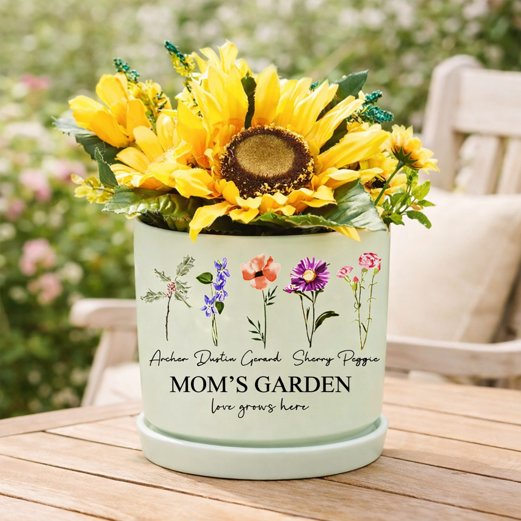 Personalized Mom’s Garden Birth Flower Pot – Custom Kids’ Names, Perfect Mother’s Day or New Mom Gift