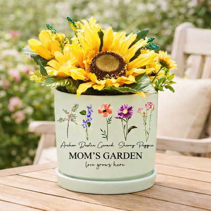 Personalized Mom’s Garden Birth Flower Pot – Custom Kids’ Names, Perfect Mother’s Day or New Mom Gift