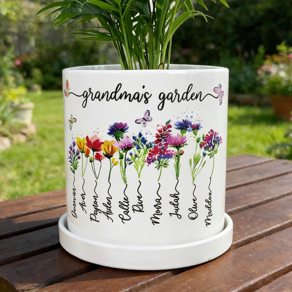 Personalized Grandma’s Garden Birth Flower Pot – Custom Grandkids’ Names, Perfect Mother’s Day Gift