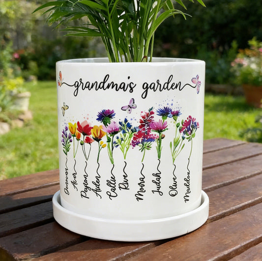 Personalized Grandma’s Garden Birth Flower Pot – Custom Grandkids’ Names, Perfect Mother’s Day Gift
