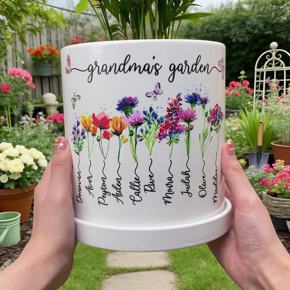 Personalized Grandma’s Garden Birth Flower Pot – Custom Grandkids’ Names, Perfect Mother’s Day Gift