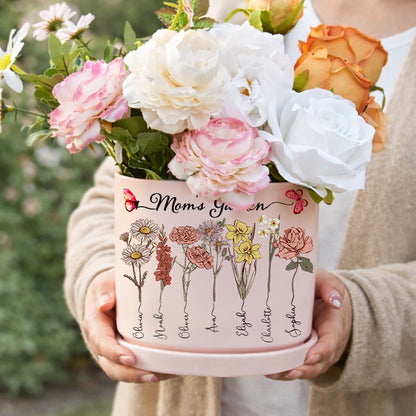 Personalized Mom’s Garden Birth Flower Pot – Custom Names, Heartfelt Gift for Mom or Grandma