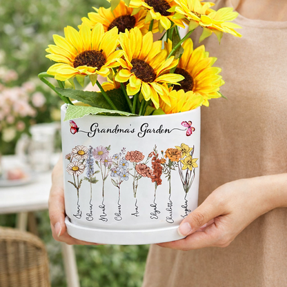 Personalized Mom’s Garden Birth Flower Pot – Custom Names, Heartfelt Gift for Mom or Grandma