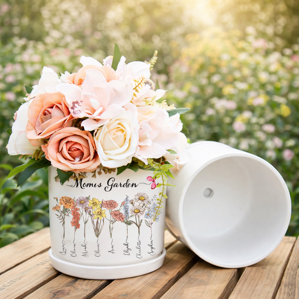 Personalized Mom’s Garden Birth Flower Pot – Custom Names, Heartfelt Gift for Mom or Grandma