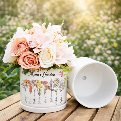 Personalized Mom’s Garden Birth Flower Pot – Custom Names, Heartfelt Gift for Mom or Grandma