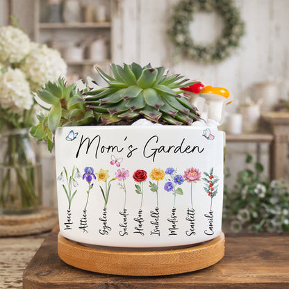 Custom Mom’s Garden Plant Pot – Birth Flower Design with Names, Thoughtful Gift for Mom