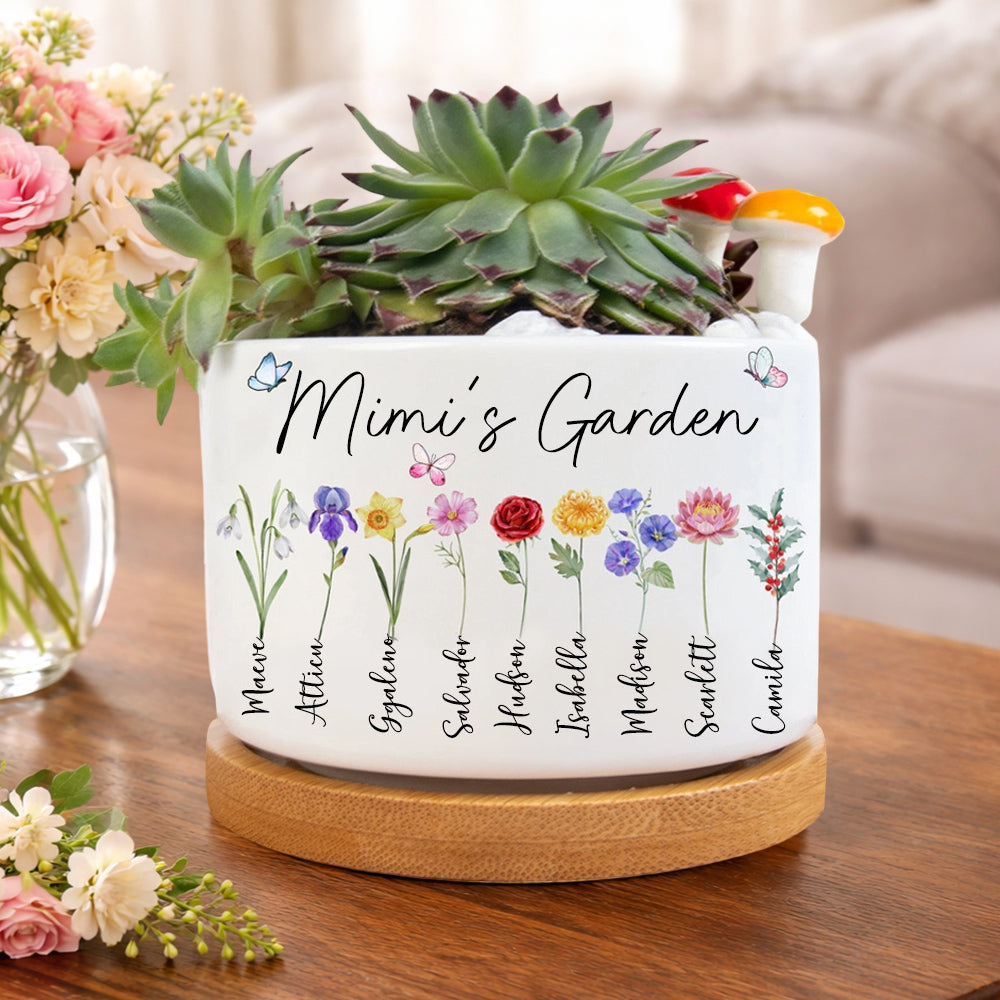 Custom Mom’s Garden Plant Pot – Birth Flower Design with Names, Thoughtful Gift for Mom