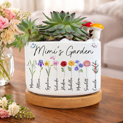 Custom Mom’s Garden Plant Pot – Birth Flower Design with Names, Thoughtful Gift for Mom
