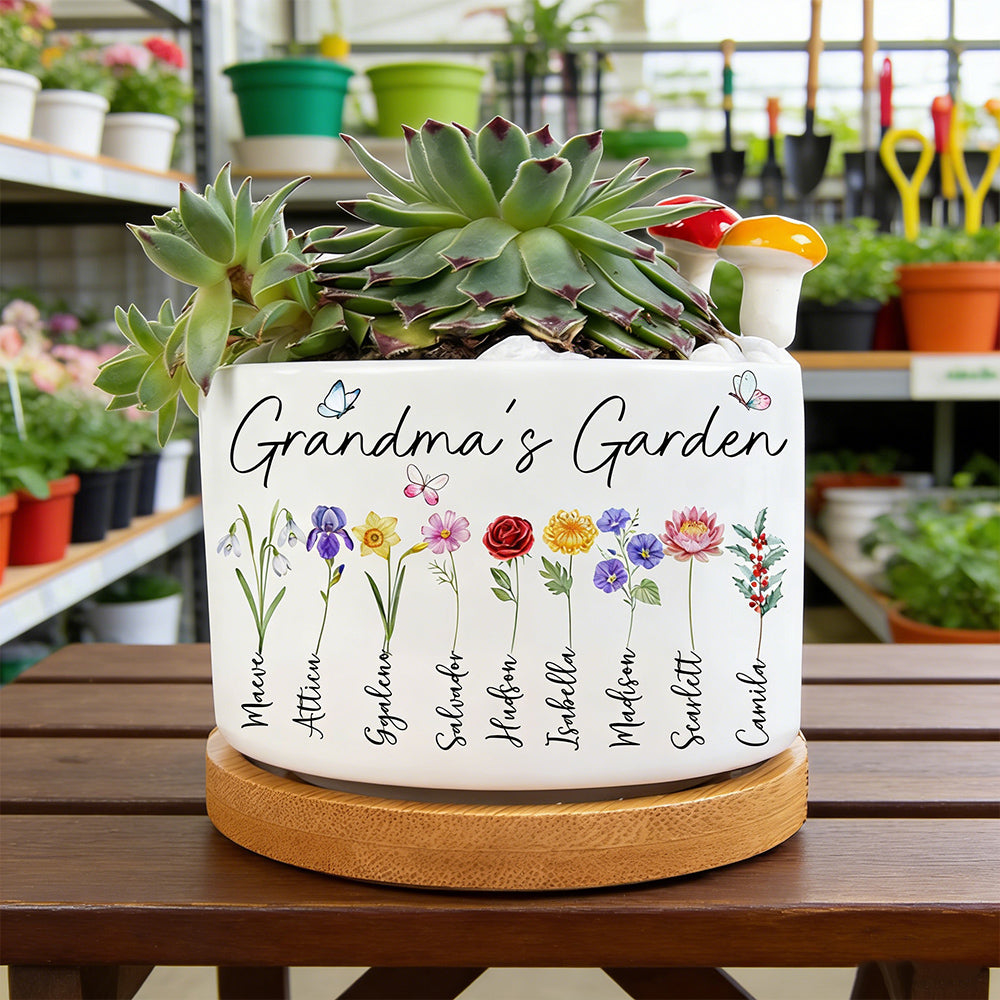 Custom Mom’s Garden Plant Pot – Birth Flower Design with Names, Thoughtful Gift for Mom