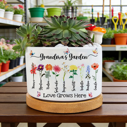 Personalized Nana’s Garden Birth Flower Pot – Custom Kids’ Names, Perfect Gift for Nana
