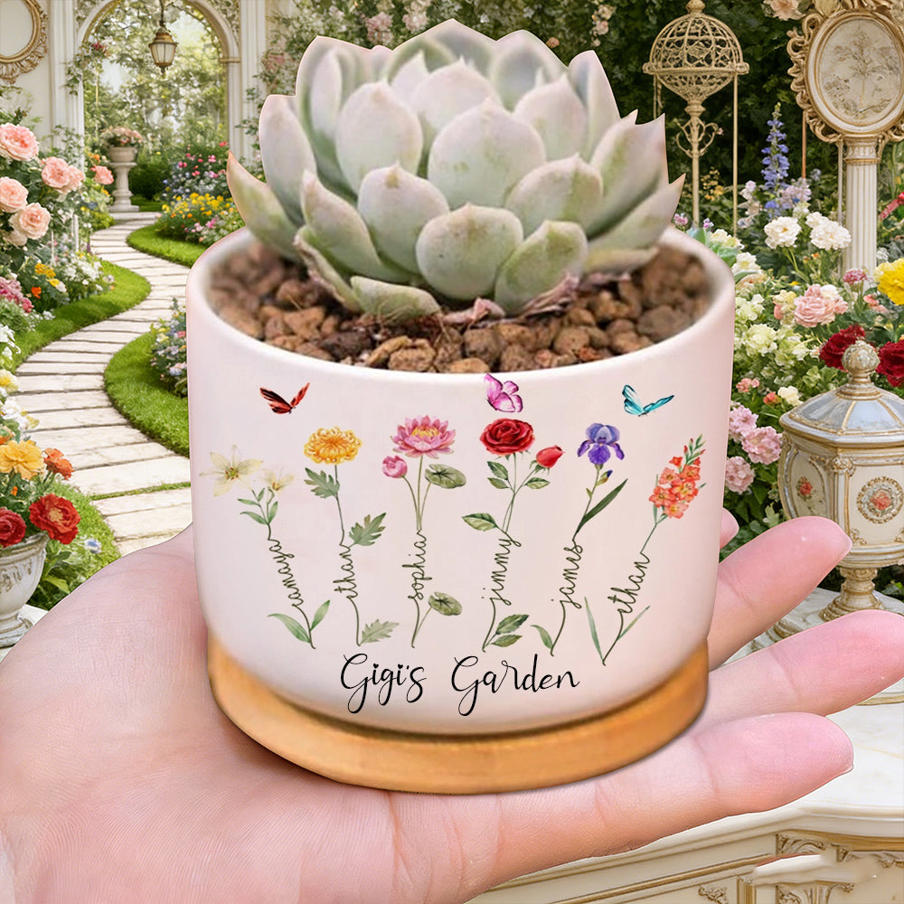 Personalized Grandma's Garden Birth Flower Planter – Custom Engraved Names for a Unique Keepsake Mother's Day Gift