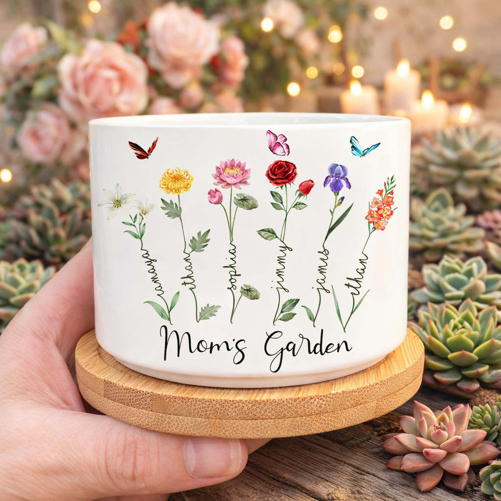 Personalized Grandma's Garden Birth Flower Planter – Custom Engraved Names for a Unique Keepsake Mother's Day Gift