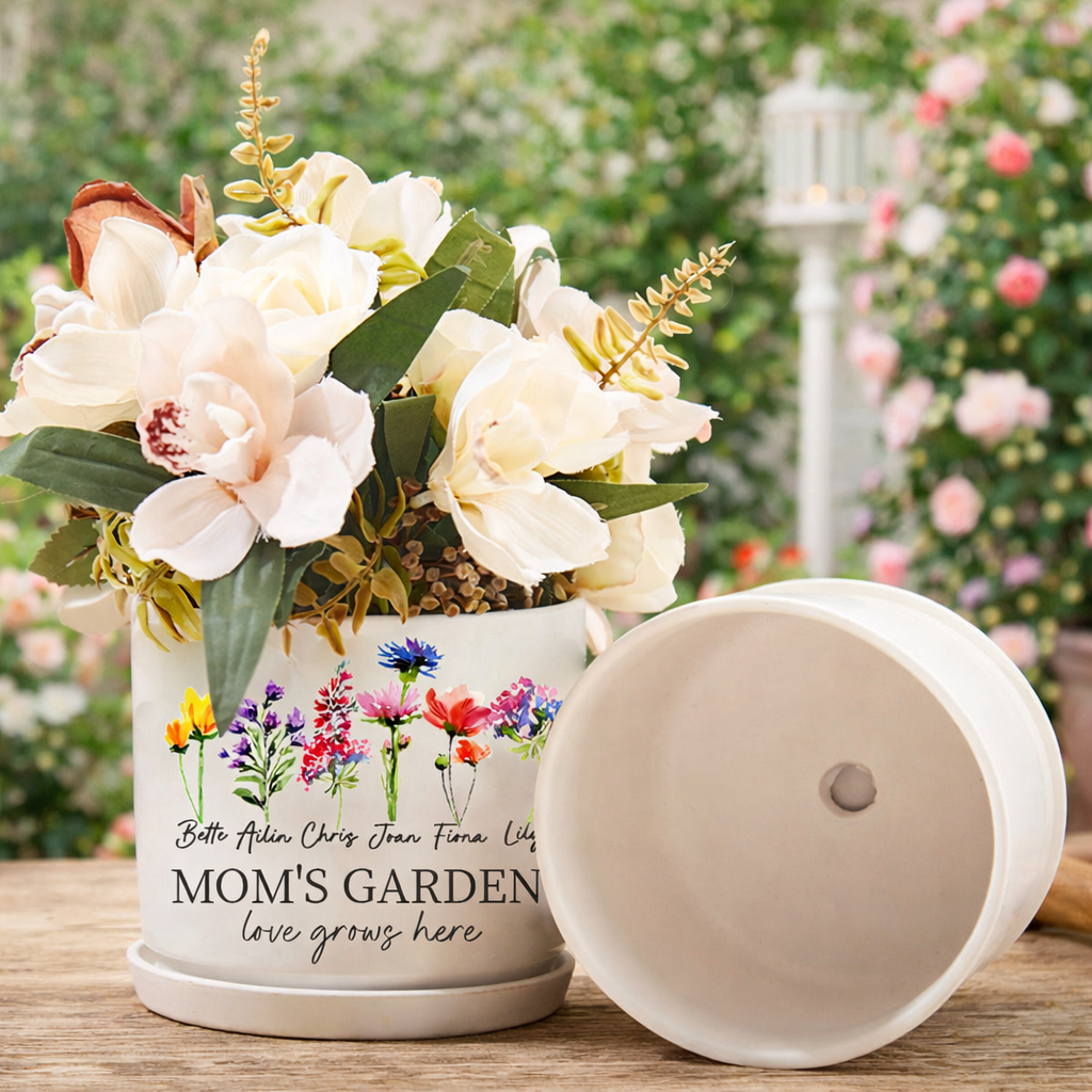 Custom Nana’s Garden Birth Flower Plant Pot With Grandkids Name Birthday Gift For Mom Grandma – Thoughtful Mother’s Day Gift