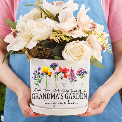 Custom Nana’s Garden Birth Flower Plant Pot With Grandkids Name Birthday Gift For Mom Grandma – Thoughtful Mother’s Day Gift