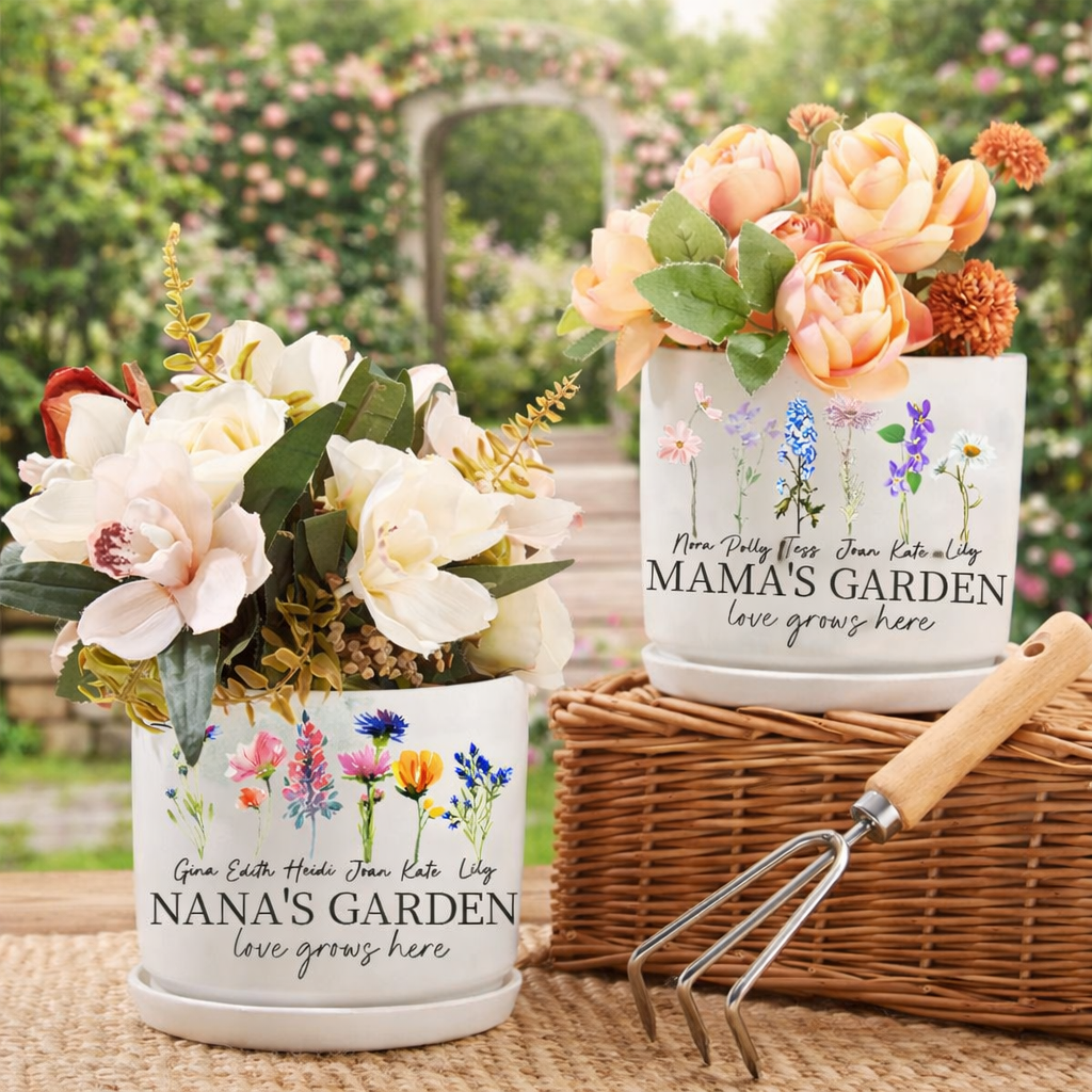 Custom Nana’s Garden Birth Flower Plant Pot With Grandkids Name Birthday Gift For Mom Grandma – Thoughtful Mother’s Day Gift