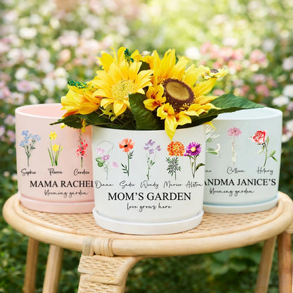 Custom Nana’s Garden Birth Flower Plant Pot With Grandkids Name Birthday Gift For Mom Grandma – Thoughtful Mother’s Day Gift