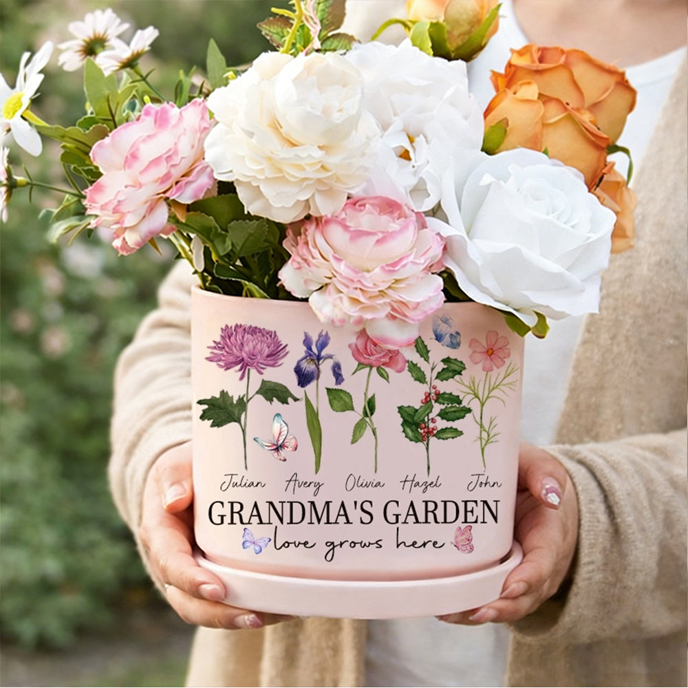Personalized “Garden of Life” Mimi’s Garden Birth Flower Pot – Mother’s Day & Family Birthday Gift for Mom or Grandma