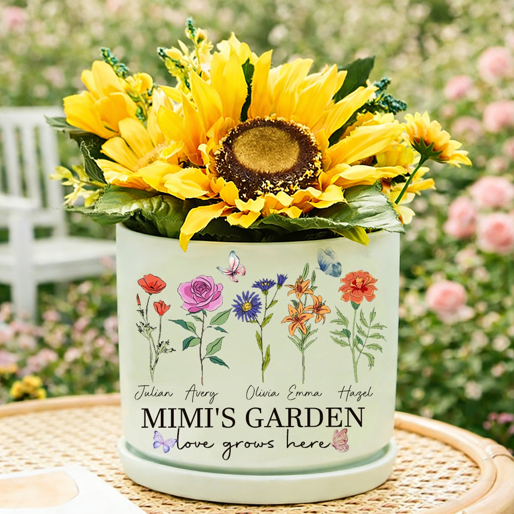 Personalized Mimi’s Garden Birth Flower Pot – “Love Grows Here,” Perfect Mother’s Day Gift Ideas