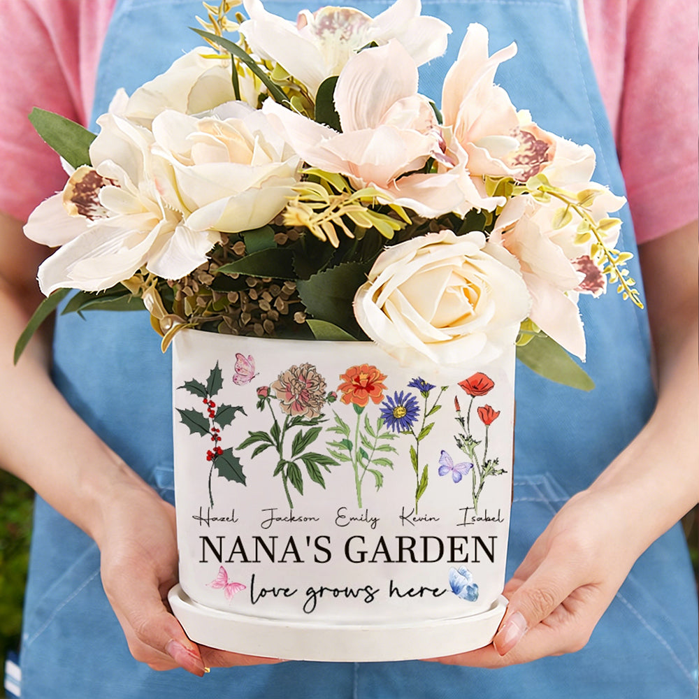 Personalized Mimi’s Garden Birth Flower Pot – “Love Grows Here,” Perfect Mother’s Day Gift Ideas