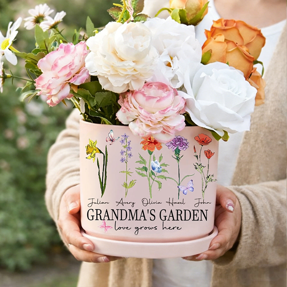 Personalized Mimi’s Garden Birth Flower Pot – “Love Grows Here,” Perfect Mother’s Day Gift Ideas