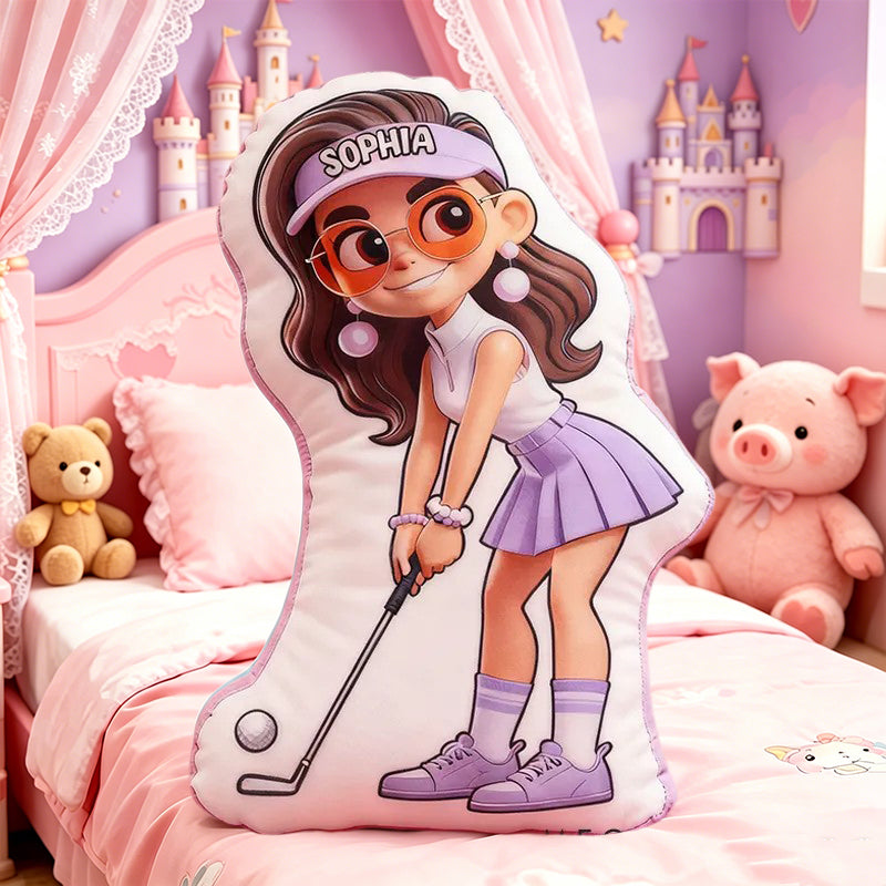 Personalized Golf Girl Pillow with Custom Name – Cute and Fun Design, Ideal Gift for Girls Who Love Golf