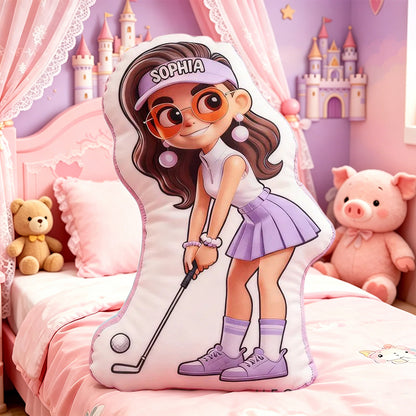 Personalized Golf Girl Pillow with Custom Name – Cute and Fun Design, Ideal Gift for Girls Who Love Golf