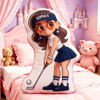 Personalized Golf Girl Pillow with Custom Name – Cute and Fun Design, Ideal Gift for Girls Who Love Golf