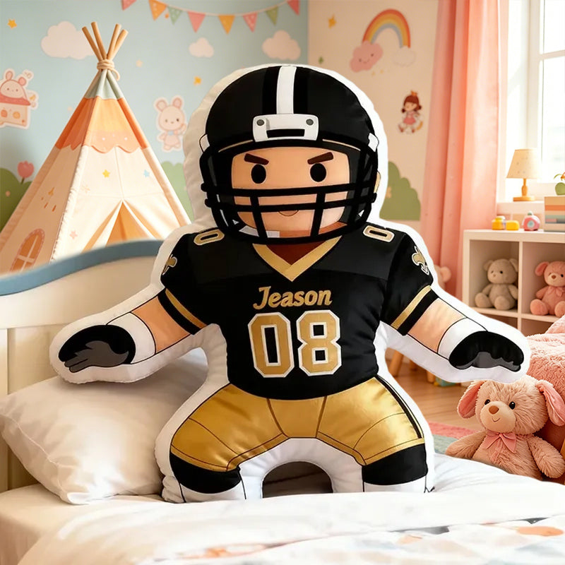 One-of-a-Kind Football Player Pillow with Custom Name and Number Design