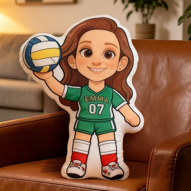 Personalized Volleyball Athlete Pillow – Custom Jersey Number Cushion for Kids and Teens