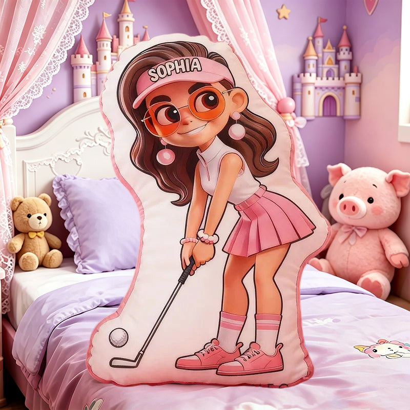 Personalized Golf Girl Pillow with Custom Name – Cute and Fun Design, Ideal Gift for Girls Who Love Golf