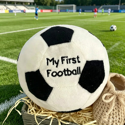 Personalized Baby Soccer Ball Plush with Custom Name – Soft Fleece Rattle Toy, Baby Shower Gift for Boys and Girls