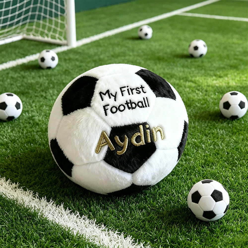 Personalized Baby Soccer Ball Plush with Custom Name – Soft Fleece Rattle Toy, Baby Shower Gift for Boys and Girls