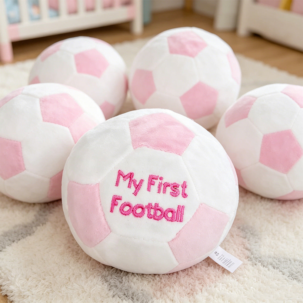 Personalized Baby Soccer Ball Plush with Custom Name – Soft Fleece Rattle Toy, Baby Shower Gift for Boys and Girls