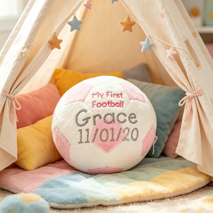 Personalized Baby Soccer Ball Plush with Custom Name – Soft Fleece Rattle Toy, Baby Shower Gift for Boys and Girls