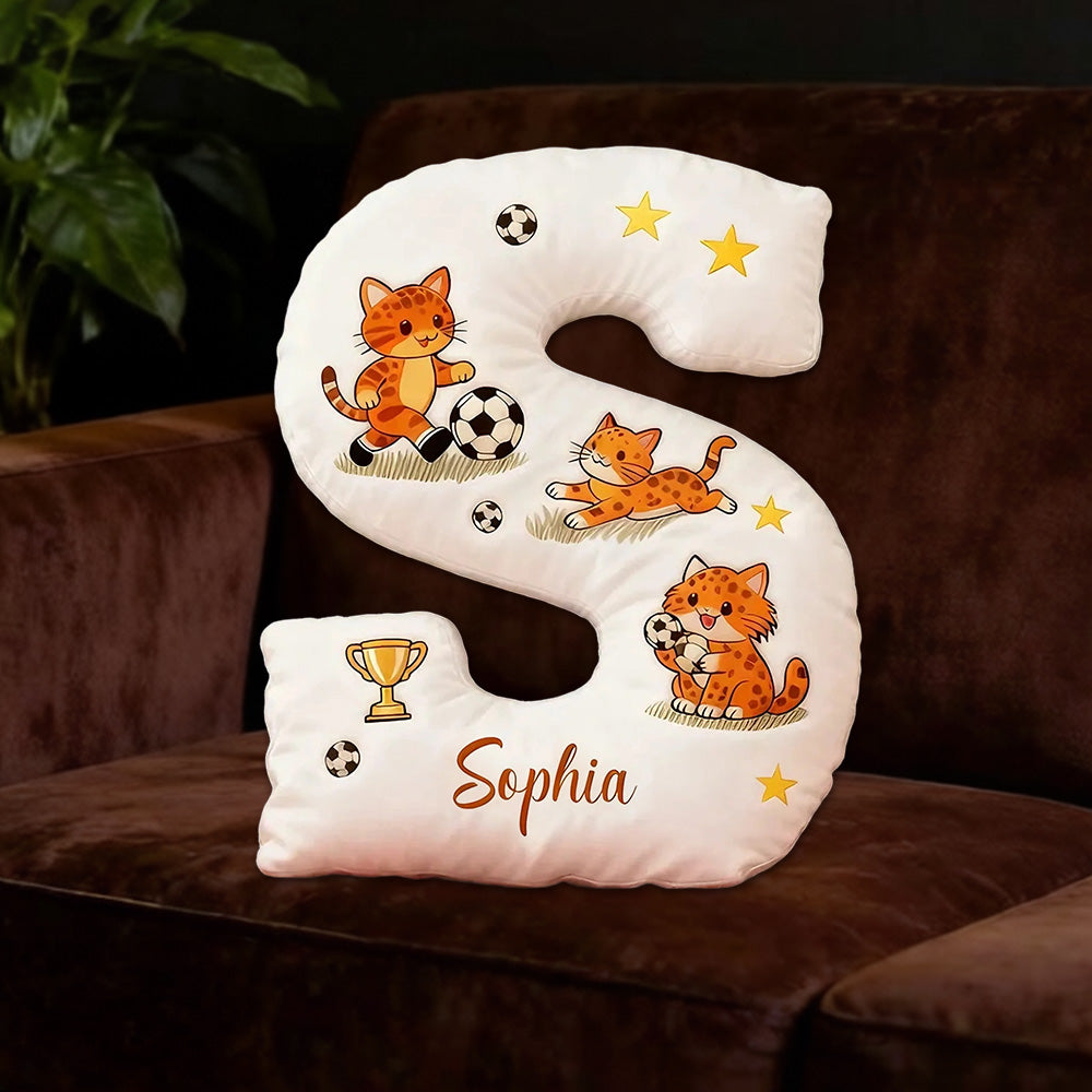 Personalized Soccer Letter Pillow with Adorable Leopards and Custom Name