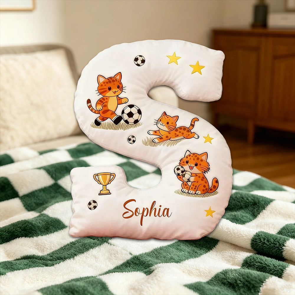 Personalized Soccer Letter Pillow with Adorable Leopards and Custom Name