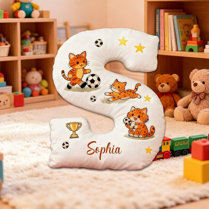 Personalized Soccer Letter Pillow with Adorable Leopards and Custom Name