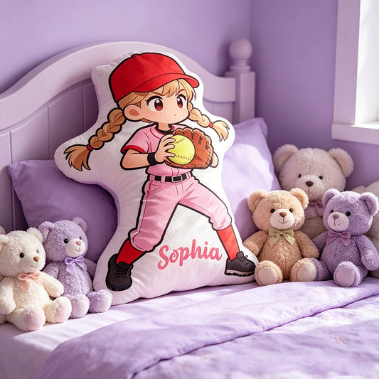 Personalized Softball Player Pillow with Custom Name – Cute Sports Cushion for Kids, Girls, and Boys