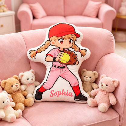 Personalized Softball Player Pillow with Custom Name – Cute Sports Cushion for Kids, Girls, and Boys