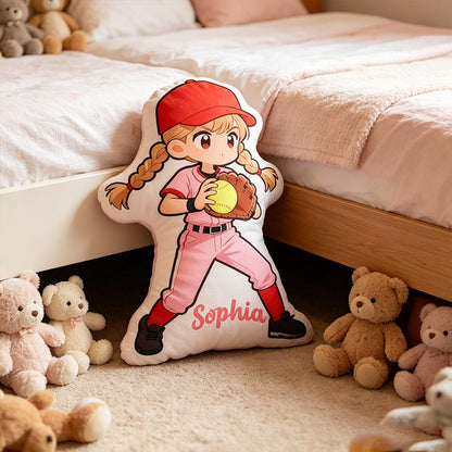 Personalized Softball Player Pillow with Custom Name – Cute Sports Cushion for Kids, Girls, and Boys
