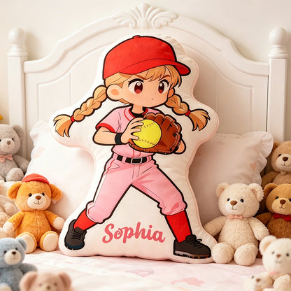 Personalized Softball Player Pillow with Custom Name – Cute Sports Cushion for Kids, Girls, and Boys