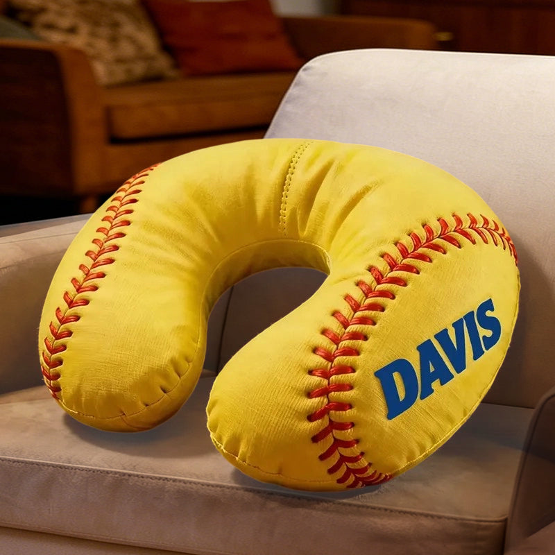 Personalized Softball-Themed U-Shaped Pillow – Unique Gift for Softball Lovers