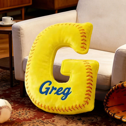 Personalized Softball Letter Pillow with Custom Name – Fun Sports-Themed Decor for Kids, Girls, and Boys