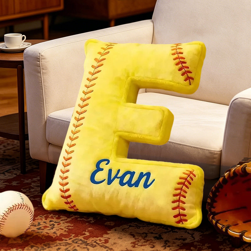 Personalized Softball Letter Pillow with Custom Name – Fun Sports-Themed Decor for Kids, Girls, and Boys