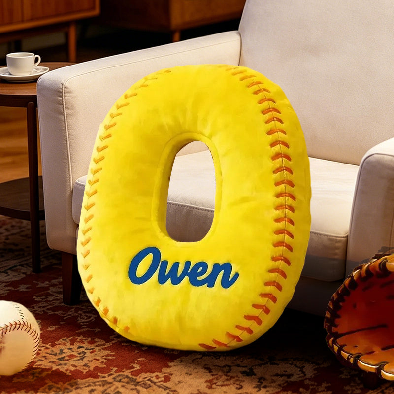 Personalized Softball Letter Pillow with Custom Name – Fun Sports-Themed Decor for Kids, Girls, and Boys