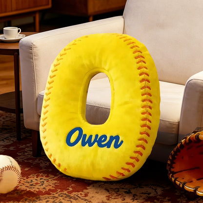 Personalized Softball Letter Pillow with Custom Name – Fun Sports-Themed Decor for Kids, Girls, and Boys