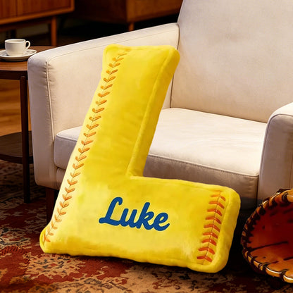 Personalized Softball Letter Pillow with Custom Name – Fun Sports-Themed Decor for Kids, Girls, and Boys