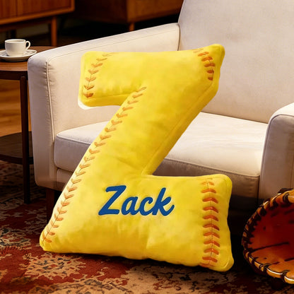 Personalized Softball Letter Pillow with Custom Name – Fun Sports-Themed Decor for Kids, Girls, and Boys
