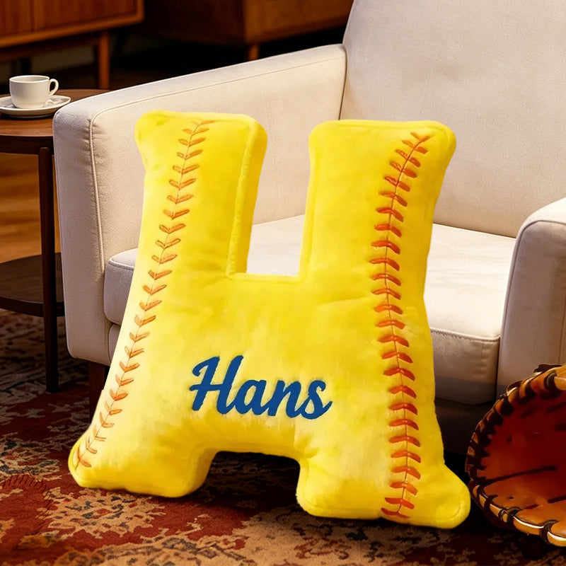 Personalized Softball Letter Pillow with Custom Name – Fun Sports-Themed Decor for Kids, Girls, and Boys